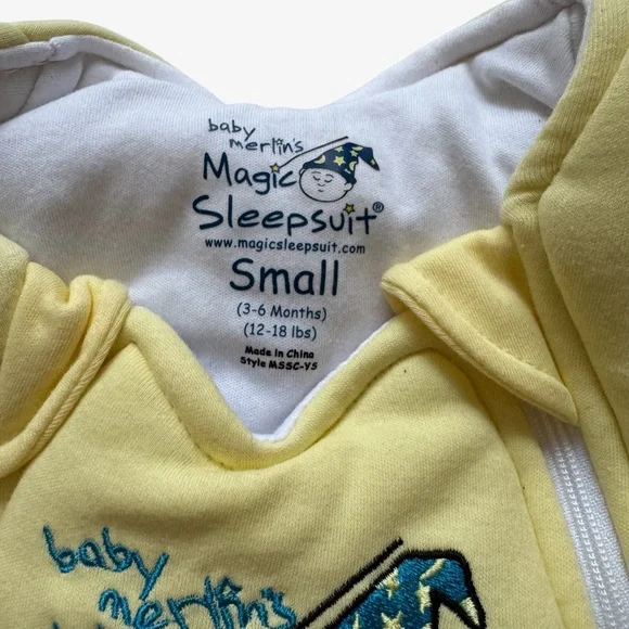 Baby Merlin's Magic Sleepsuit Yellow Cotton, Double Zipper, Small 3-6 Months - Picture 3 of 4